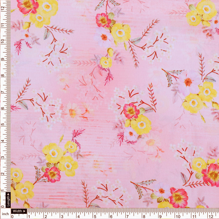 Yellow Floral Printed Japan Satin Fabric