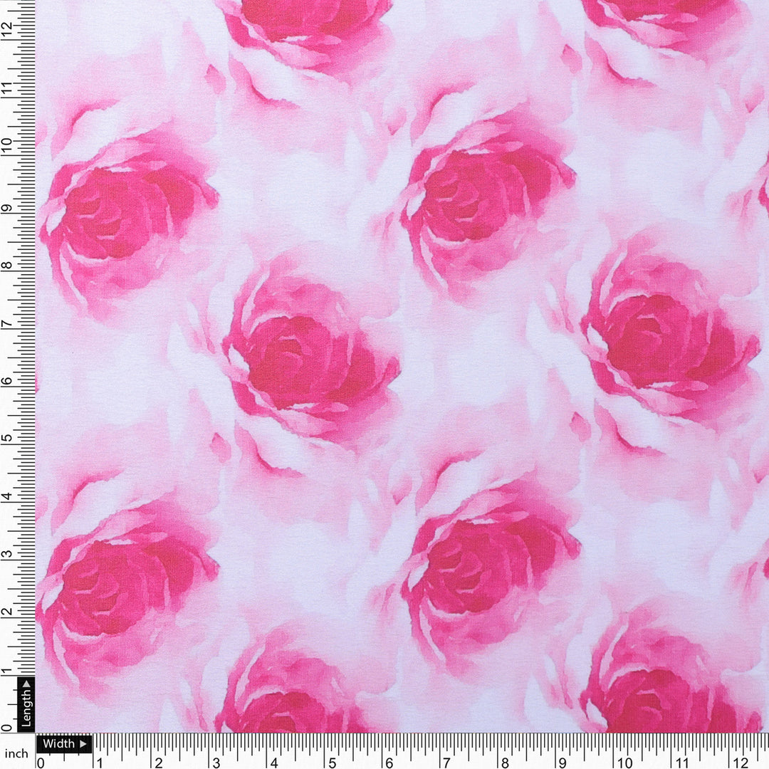 Pink Roses Printed Japan Satin Fabric