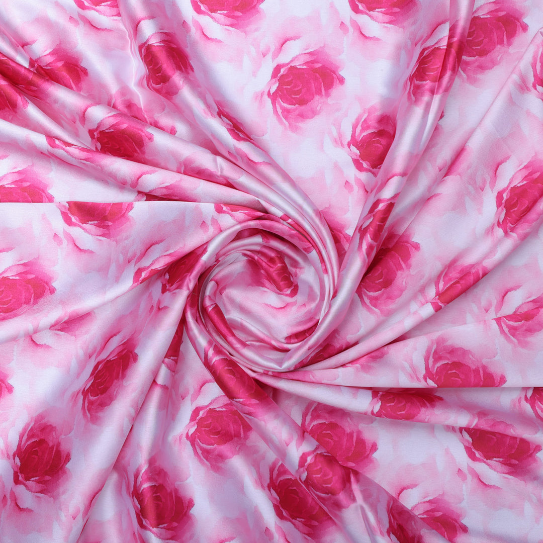 Pink Roses Printed Japan Satin Fabric