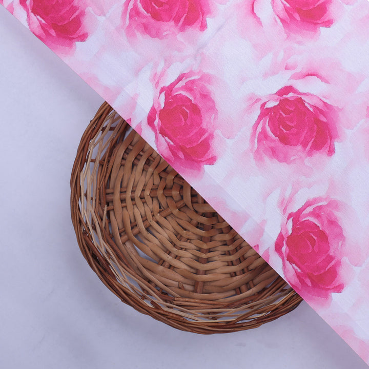 Pink Roses Printed Japan Satin Fabric