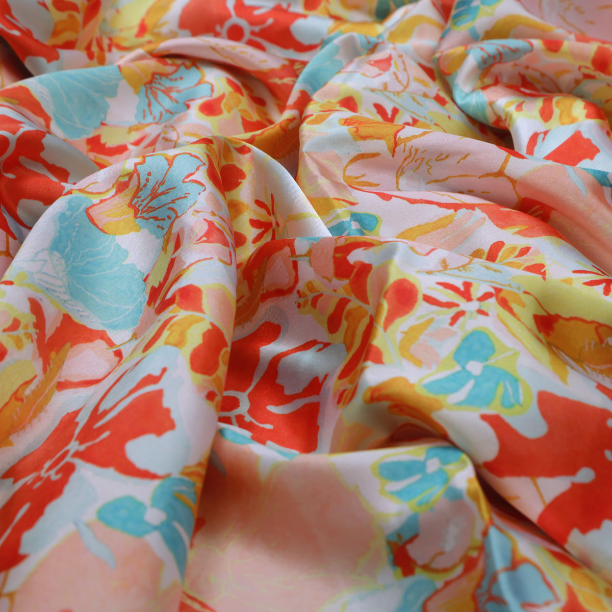 Abstract Floral Print Satin Fabric