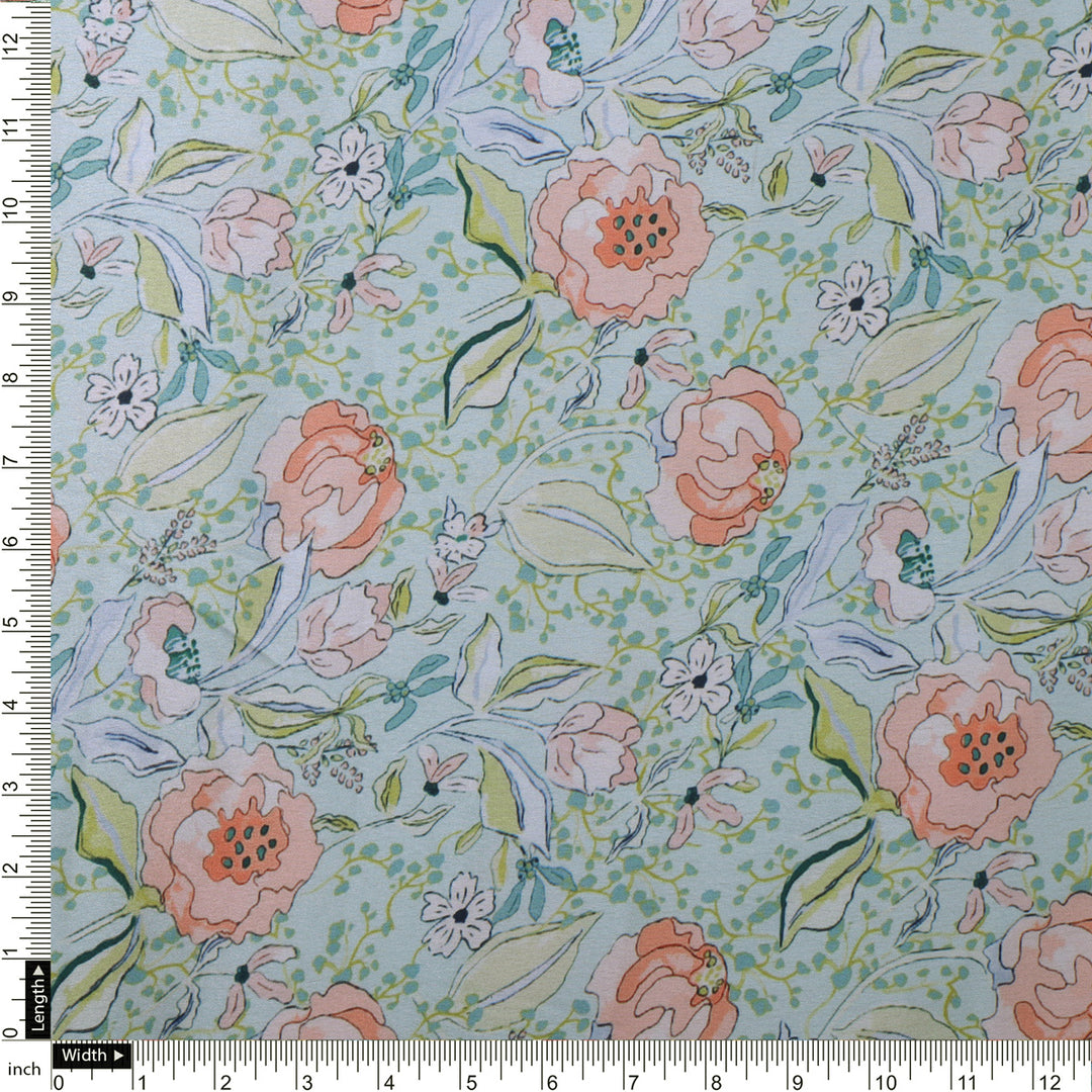 Blooming Peonies in Pastel Paradise Japan Satin Fabric