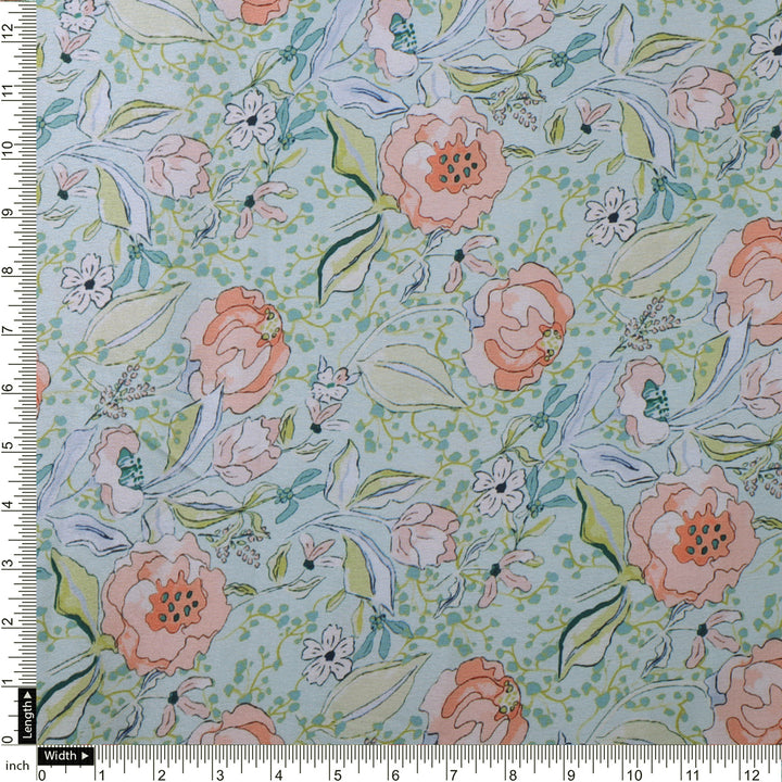 Blooming Peonies in Pastel Paradise Japan Satin Fabric