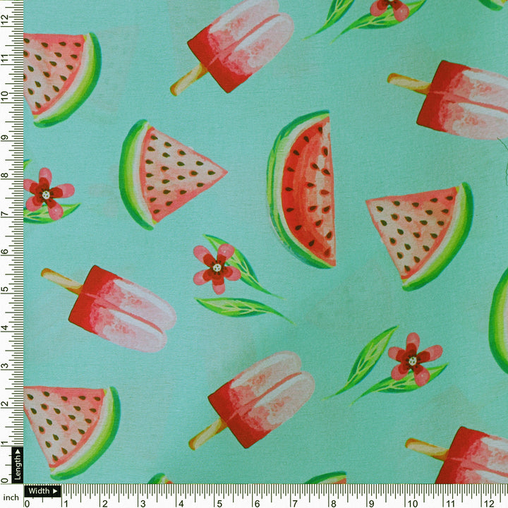 Watermelon and Popsicle Printed Satin Fabric