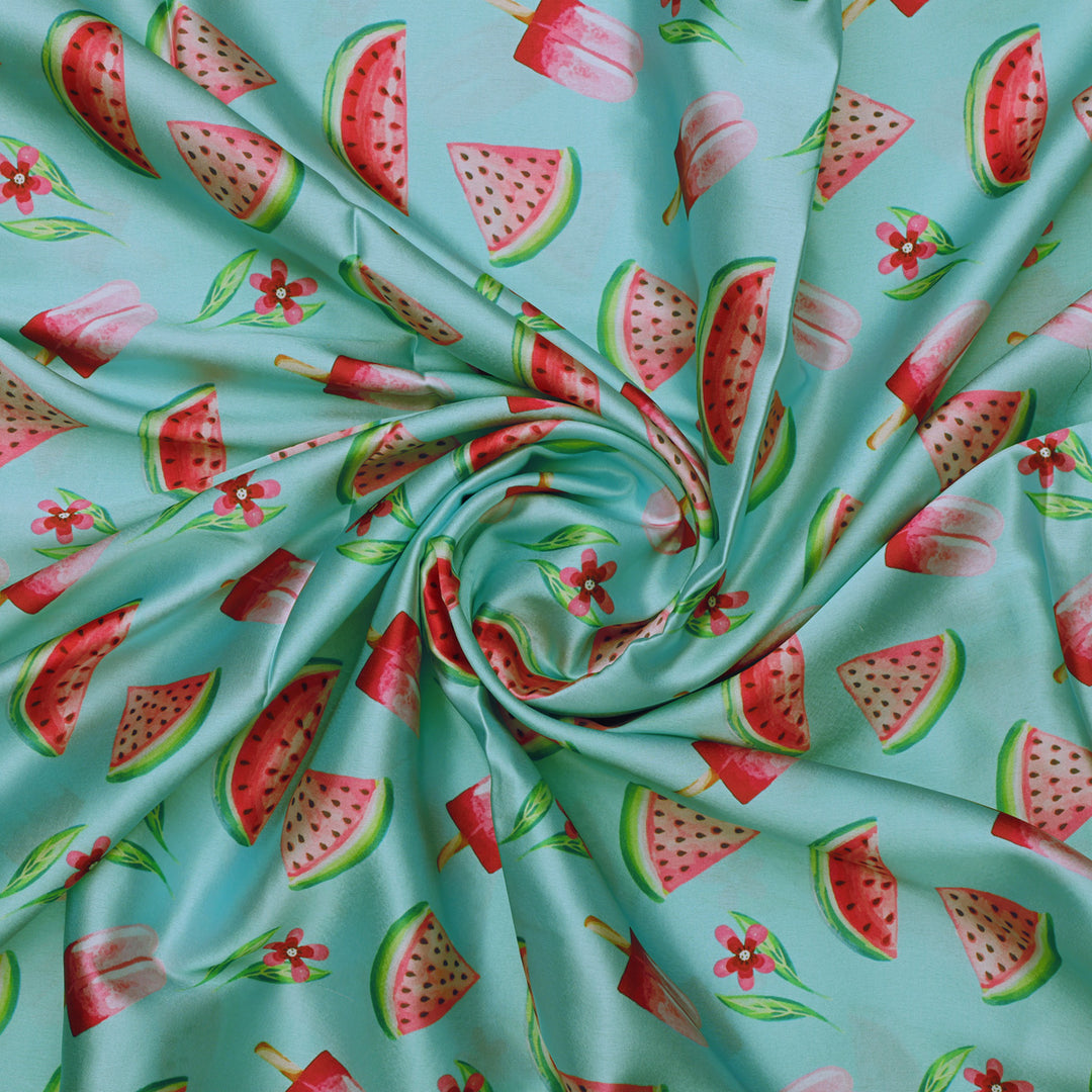 Watermelon and Popsicle Printed Satin Fabric