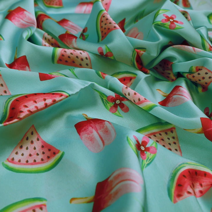 Watermelon and Popsicle Printed Satin Fabric