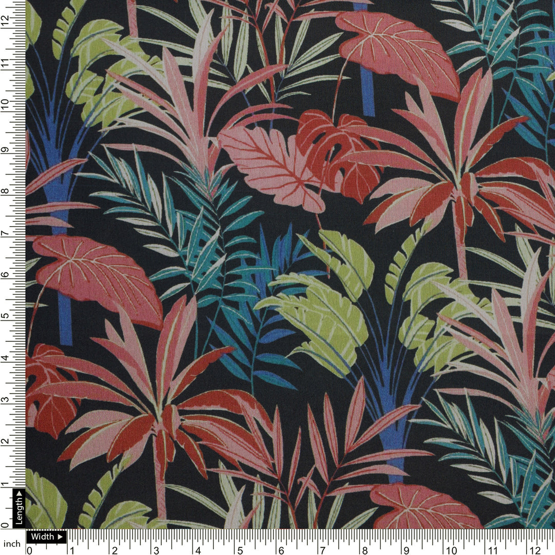 Tropical Leaves Printed Japan Satin Fabric