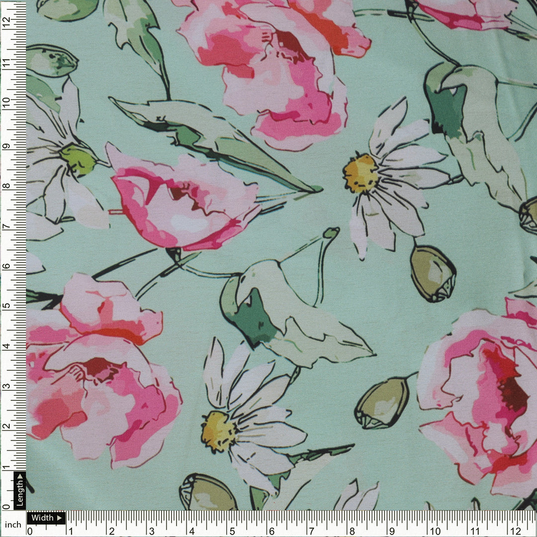 Pink Floral Print on Japan Satin