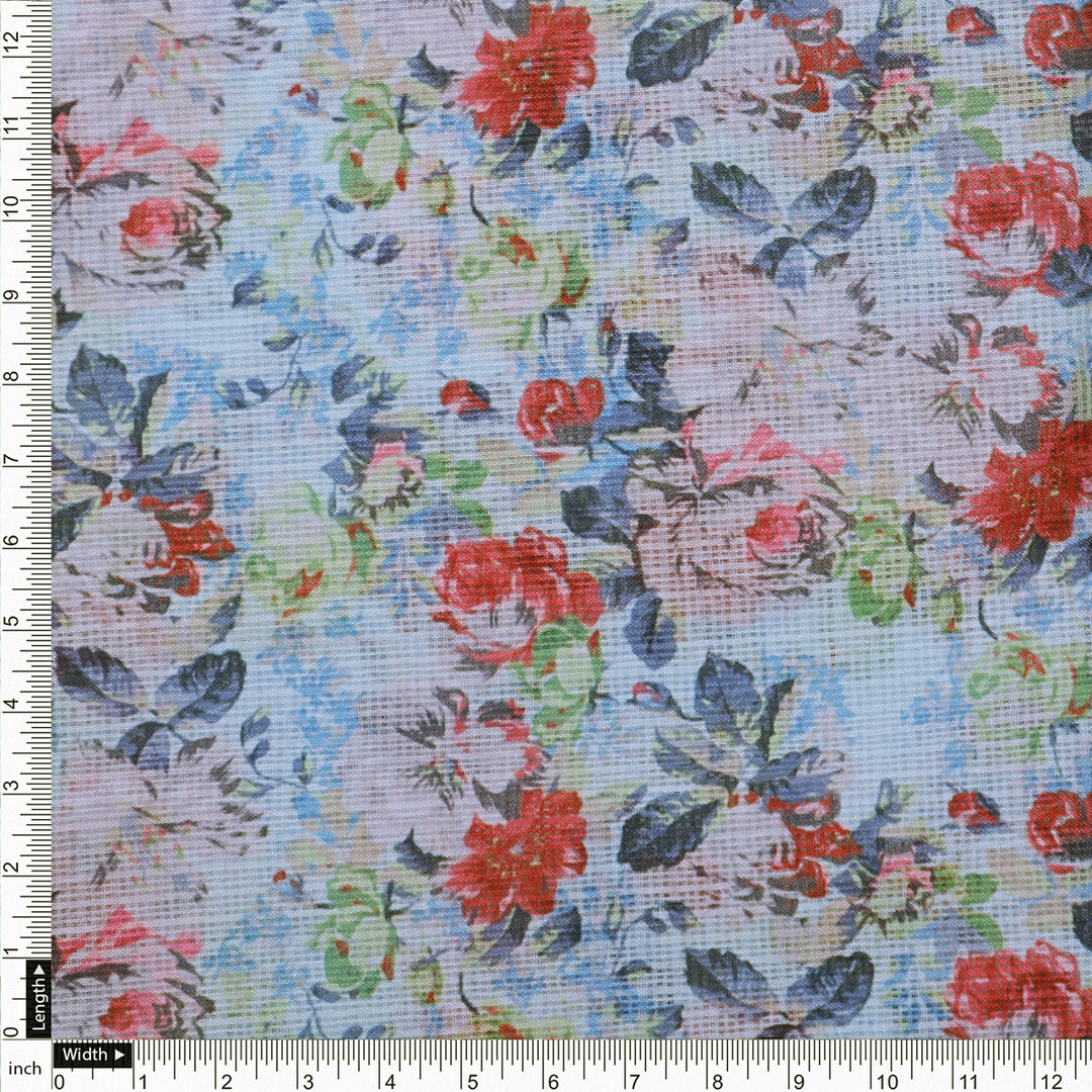 Kota Doria Fabric with Floral Print