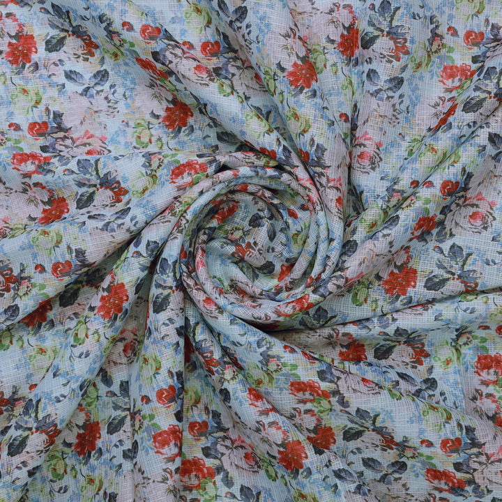 Kota Doria Fabric with Floral Print