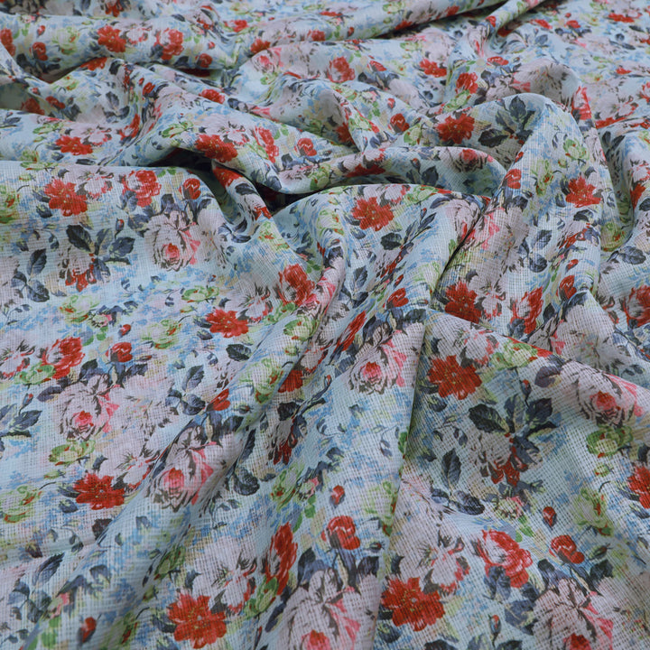 Kota Doria Fabric with Floral Print