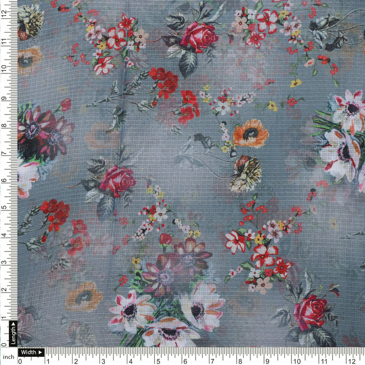 Kota Doria Fabric with Floral Print