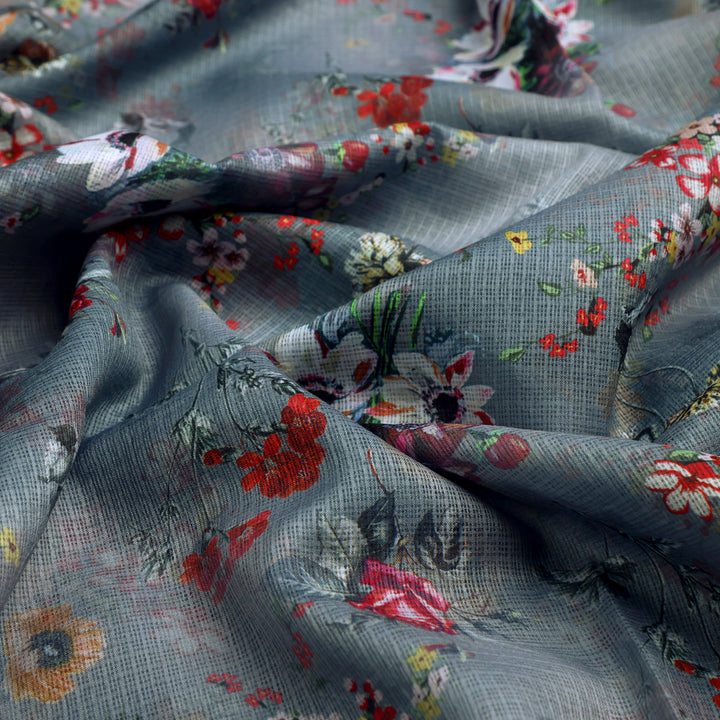 Kota Doria Fabric with Floral Print