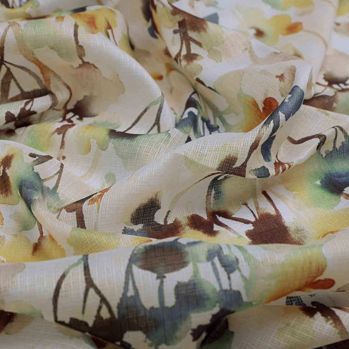 Abstract Floral Print Kota Doria Fabric