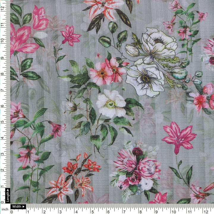 Kota Doria Fabric with Floral Print