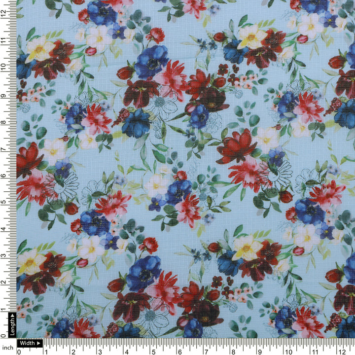 Floral Print Kota Doria Fabric