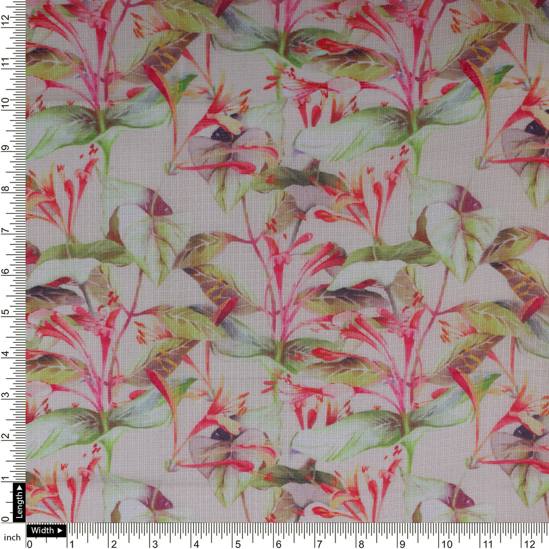 Pink Floral Printed Kota Doria Fabric