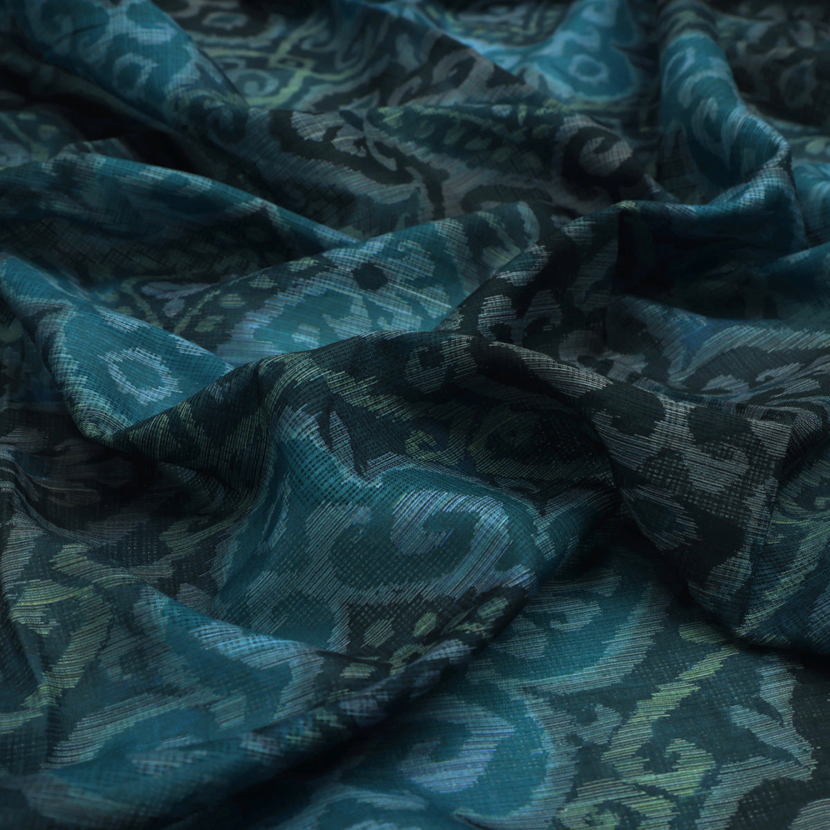 Kota Doria Fabric With Blue Print