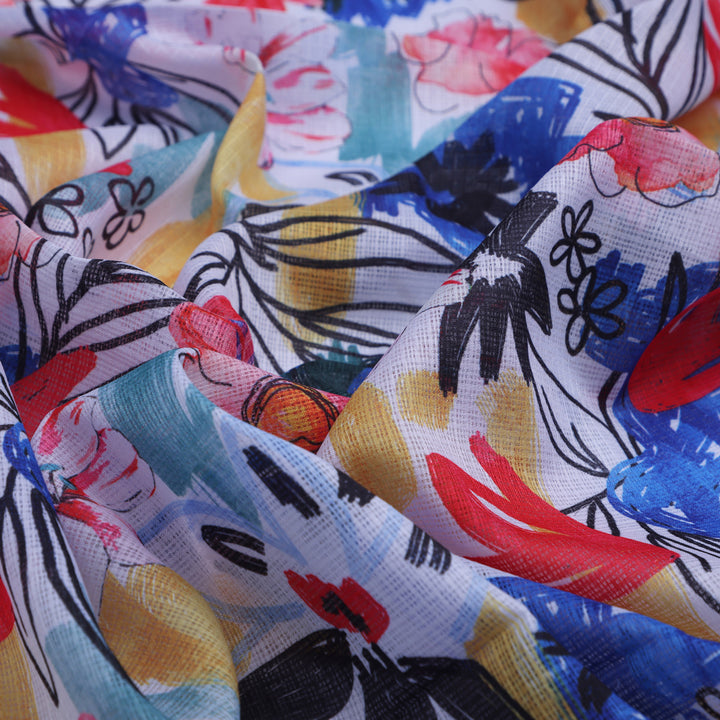 Abstract Floral Printed Kota Doria Fabric