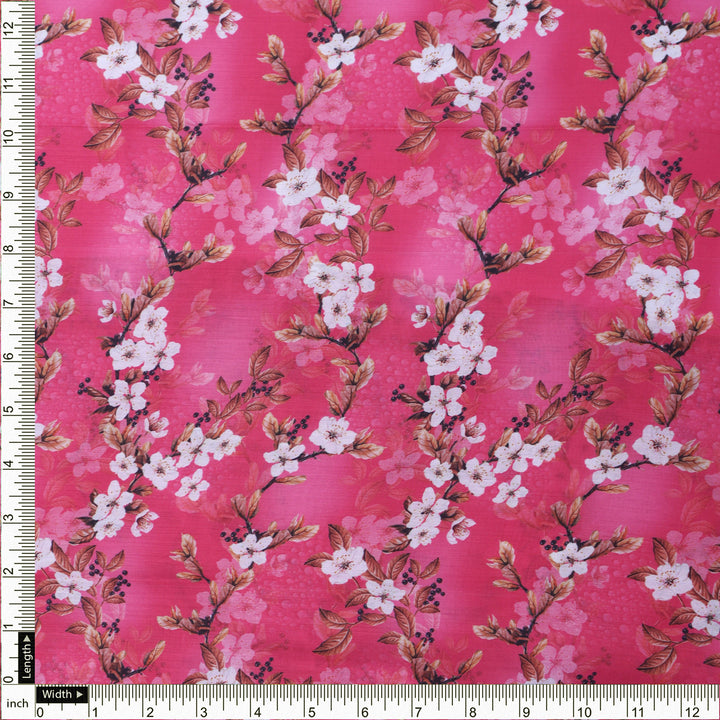 Pink Floral Muslin Fabric