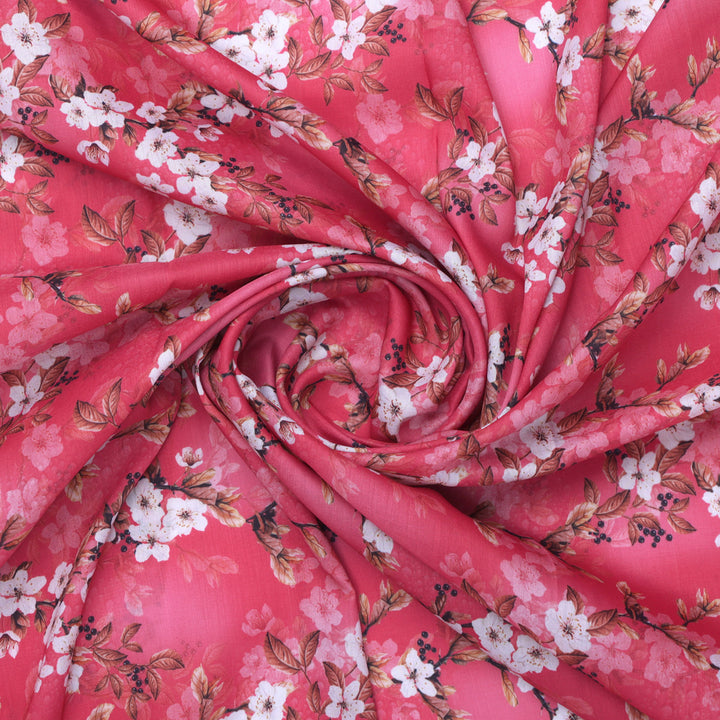 Pink Floral Muslin Fabric