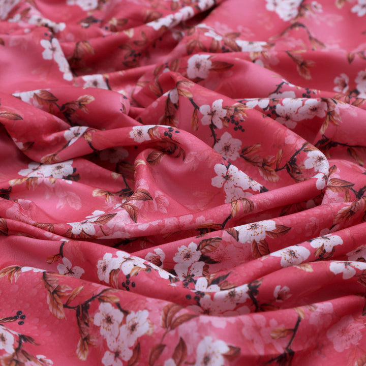 Pink Floral Muslin Fabric