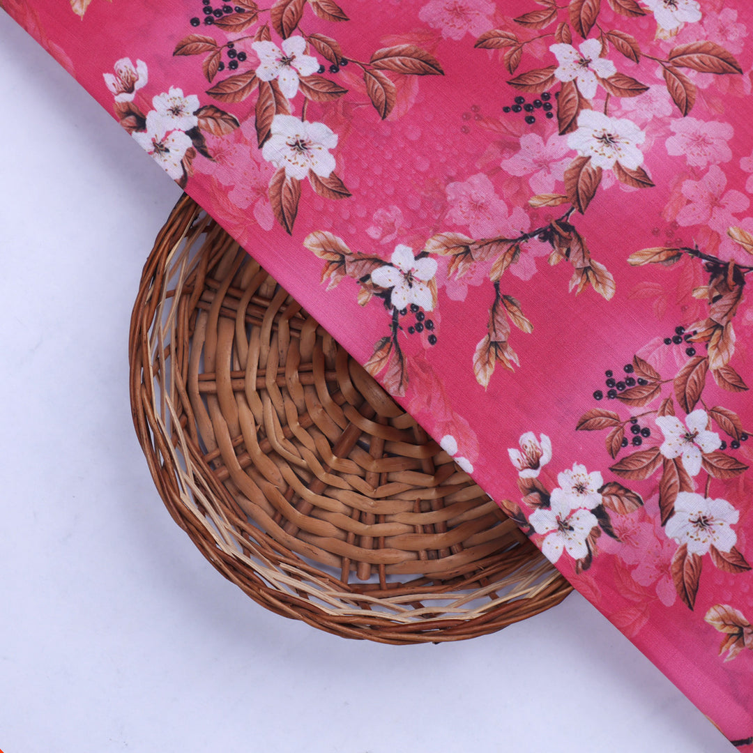 Pink Floral Muslin Fabric