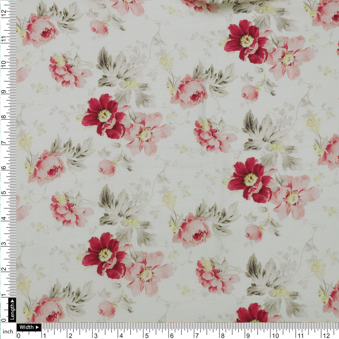 Red and Pink Floral Muslin Fabric