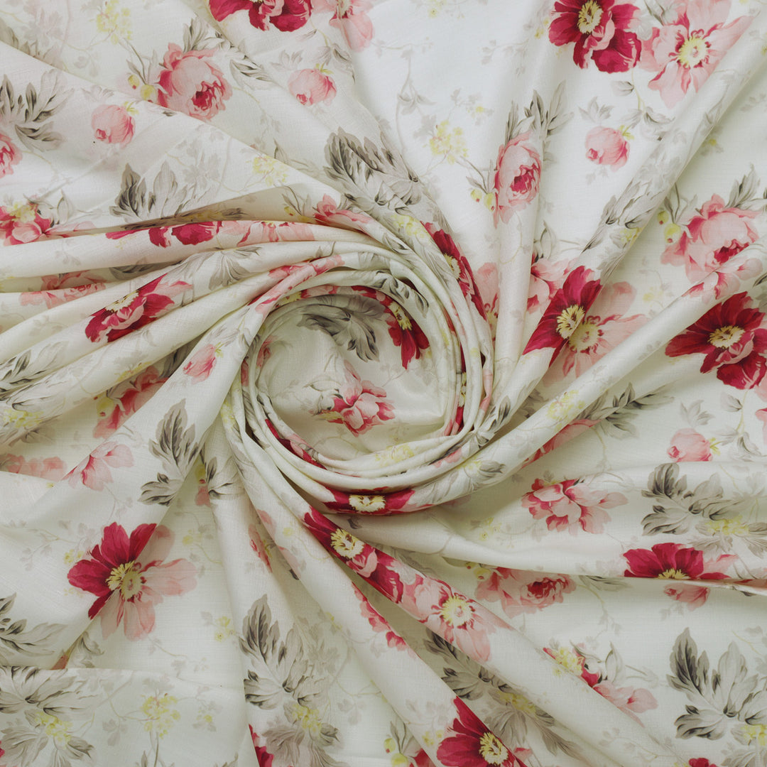 Red and Pink Floral Muslin Fabric