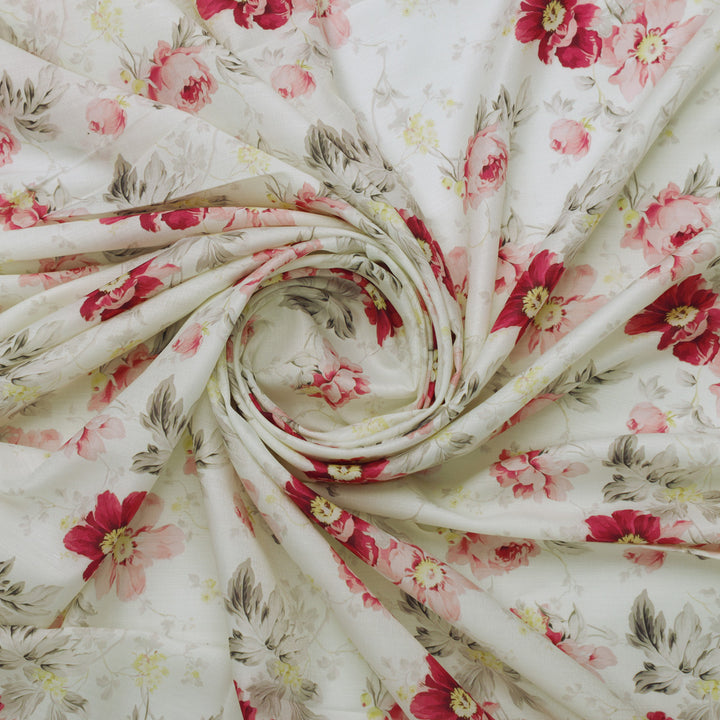 Red and Pink Floral Muslin Fabric