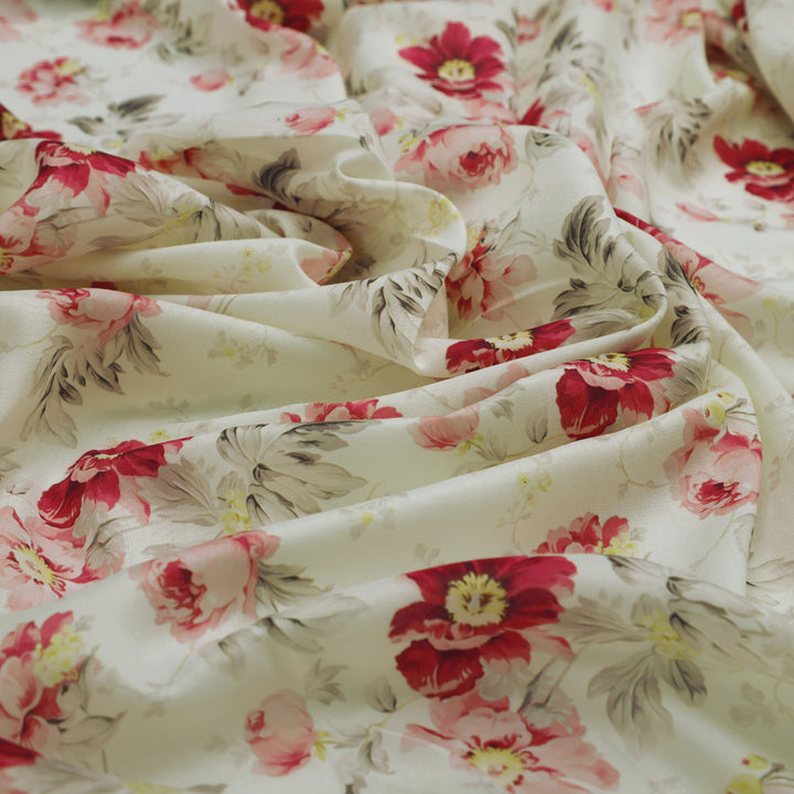 Red and Pink Floral Muslin Fabric