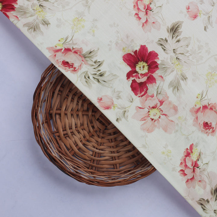 Red and Pink Floral Muslin Fabric