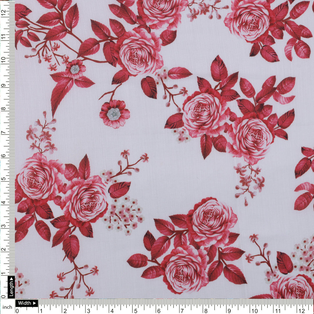 Red Roses Printed Muslin Fabric