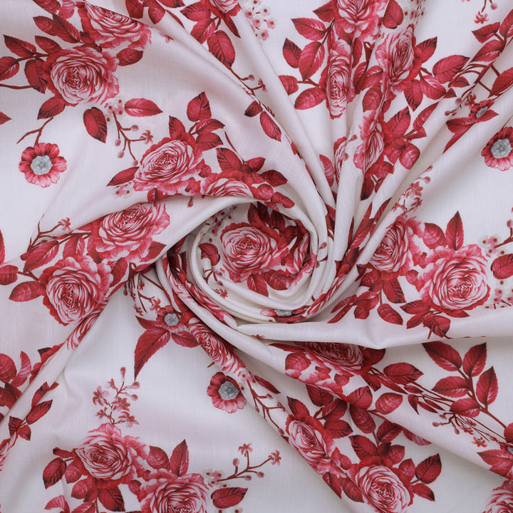 Red Roses Printed Muslin Fabric