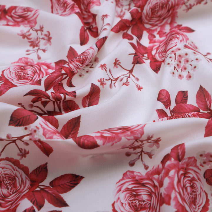 Red Roses Printed Muslin Fabric