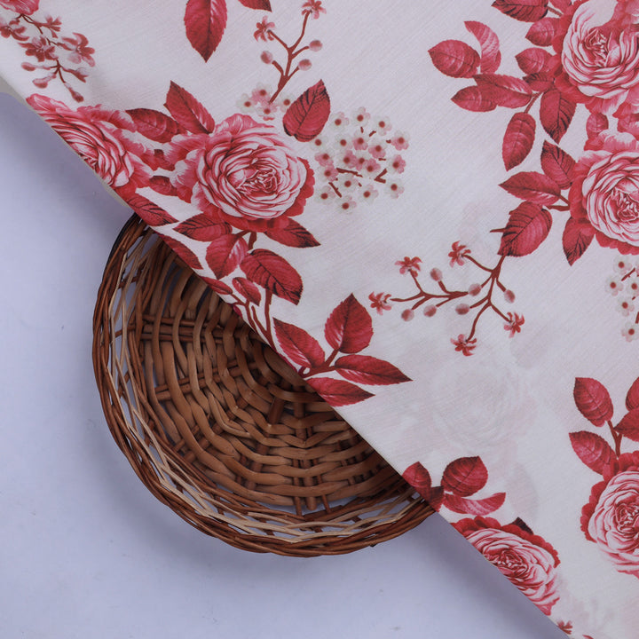 Red Roses Printed Muslin Fabric