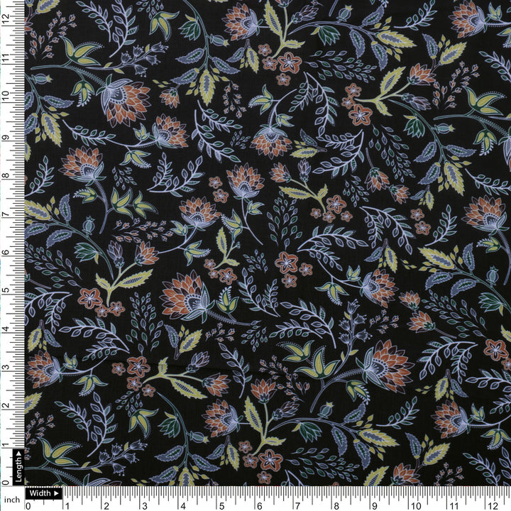 Black Muslin Fabric with Floral Print