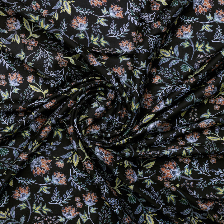 Black Muslin Fabric with Floral Print