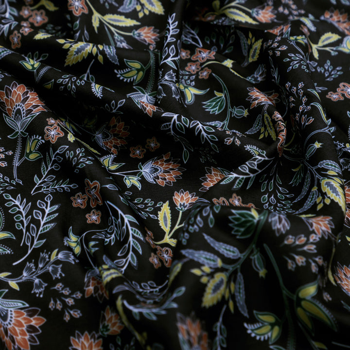 Black Muslin Fabric with Floral Print