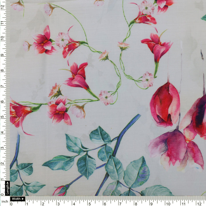 Pink Floral Muslin Fabric