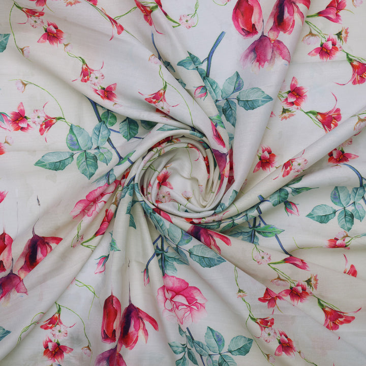 Pink Floral Muslin Fabric