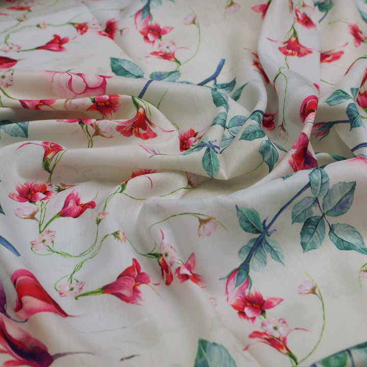 Pink Floral Muslin Fabric