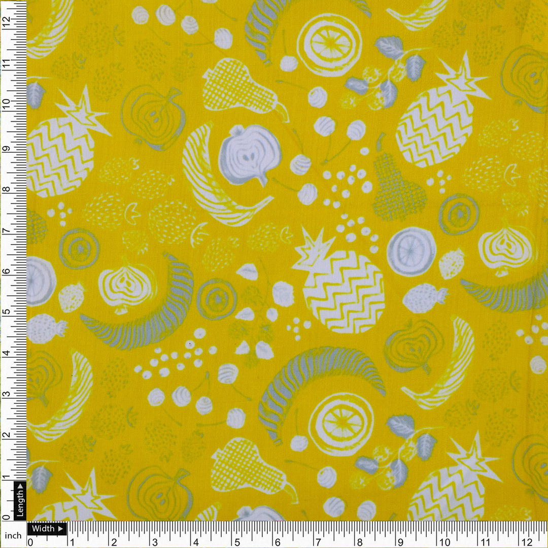 Quirky Fruits and Shapes Printed Muslin Fabric