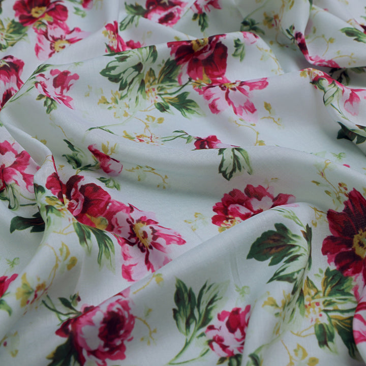 Pink Floral Muslin Fabric