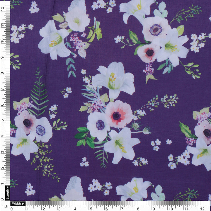 Purple Floral Muslin Fabric