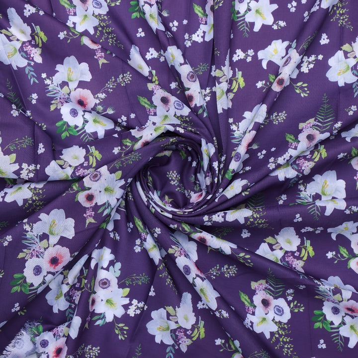 Purple Floral Muslin Fabric