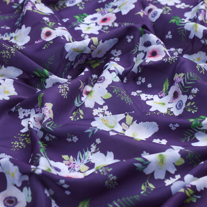 Purple Floral Muslin Fabric