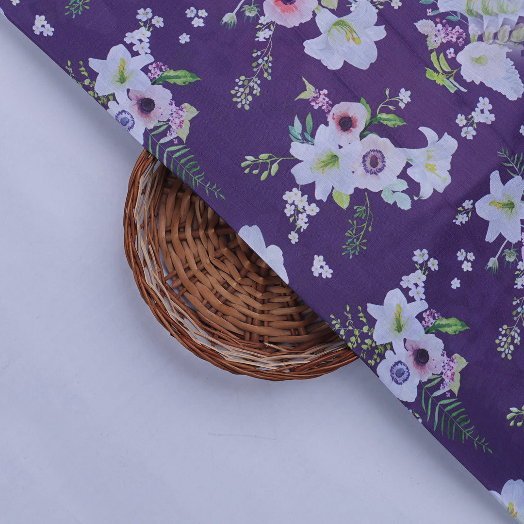 Purple Floral Muslin Fabric