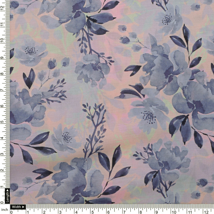 Blue Floral Muslin Fabric