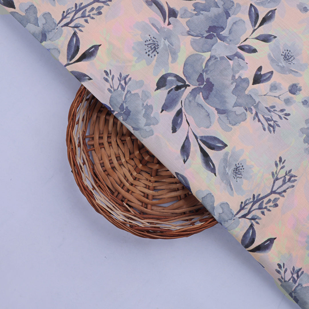 Blue Floral Muslin Fabric